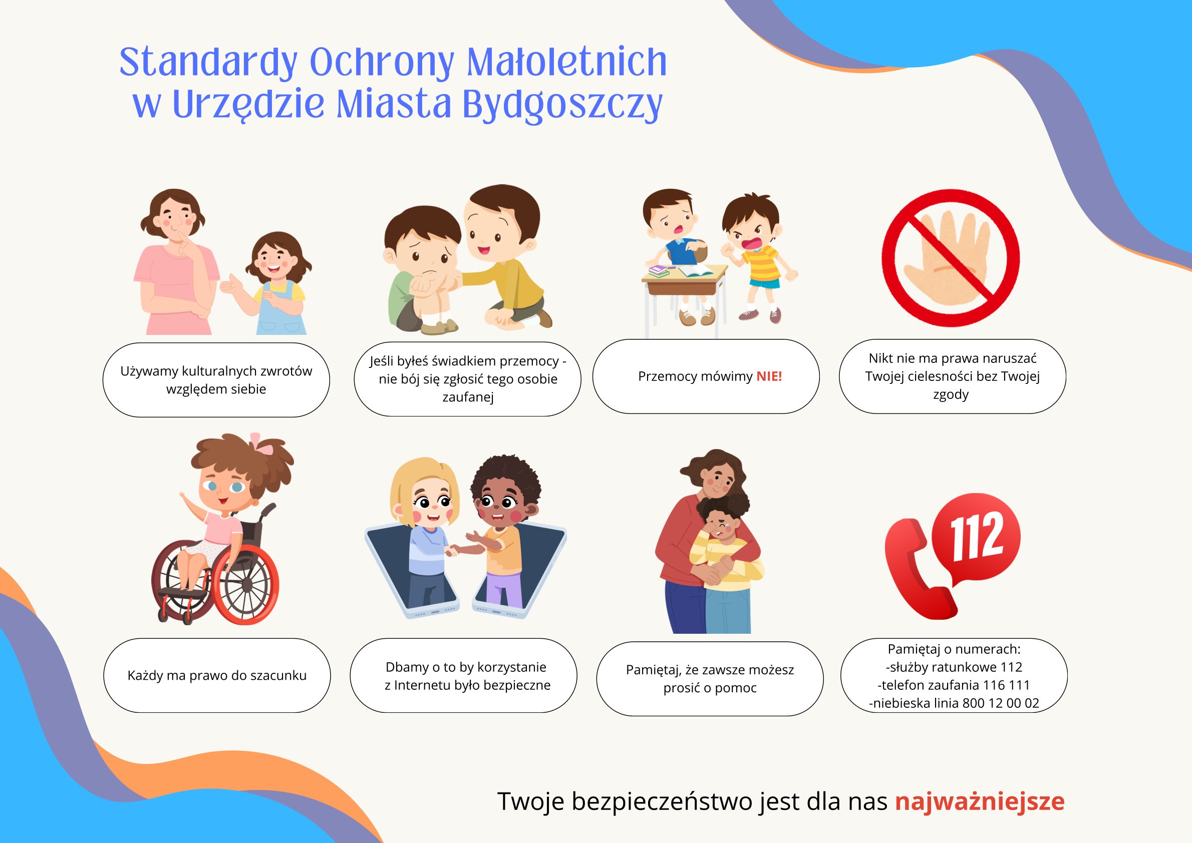 Grafika przedstawia plakat - Standardy Ochrony Małoletnich w Urzędzie Miasta Bydgoszczy